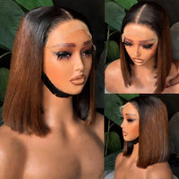 Thumbnail for Straight Transparent Lace Front Wig Bleached Knots Ombre 1b4 Bone Straight Bob Human Hair Glueless Wig Pre Plucked Ready To Wear