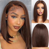 Thumbnail for #4 Straight Bob Wig Chocolate Brown Human Hair Wigs 13x4 Transparent Lace Frontal Wig Brazilian Virgin 100% Human Hair