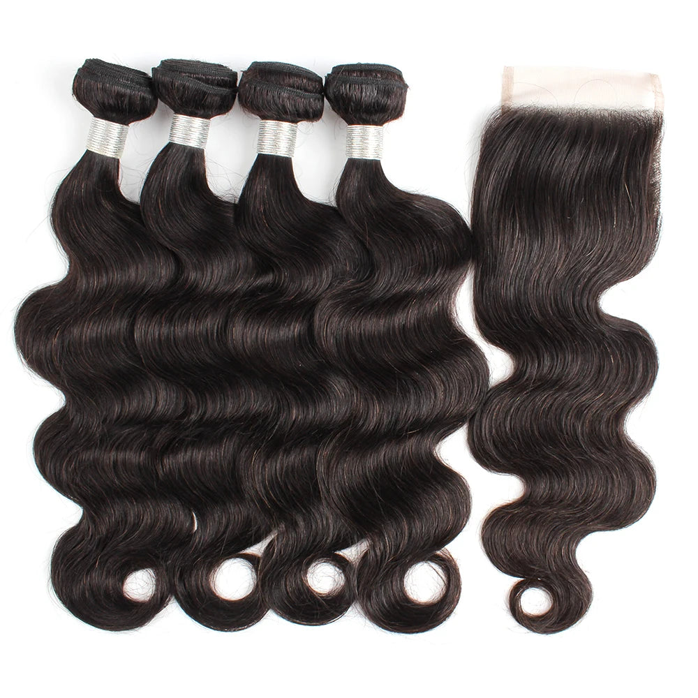 Body Wave 4 Bundles With 4*4 Lace Closure 400Gram/Lot For Full Head Dark Brown #2 #4 Remy Brazilian Human Hair Extension