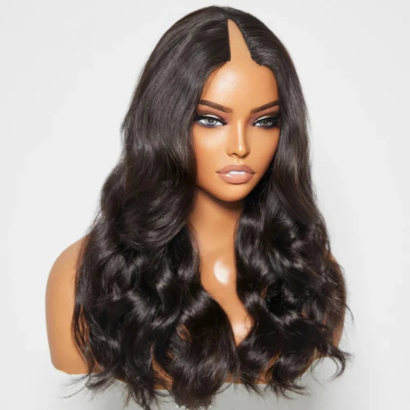 Body Wave V Part Wig 100% Human Hair Beginner Friendly Brazilian Virgin Hair Full Machine Made Wig Natural Color 180%