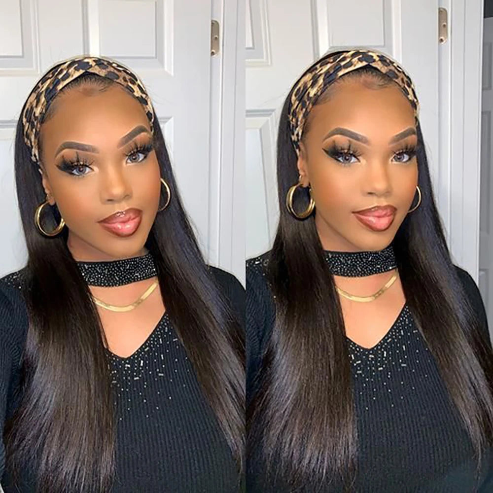 Headband Wig Human Hair Bone Straight Human Hair Wigs Peruvian Human Hair Wigs  Easy to Wear 180%