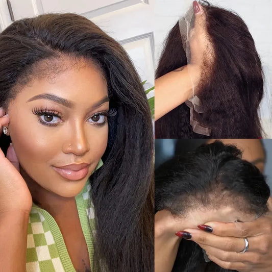 4C Kinky Edges Hairline Curly Baby Hair  Kinky Straight Lace Front Wig