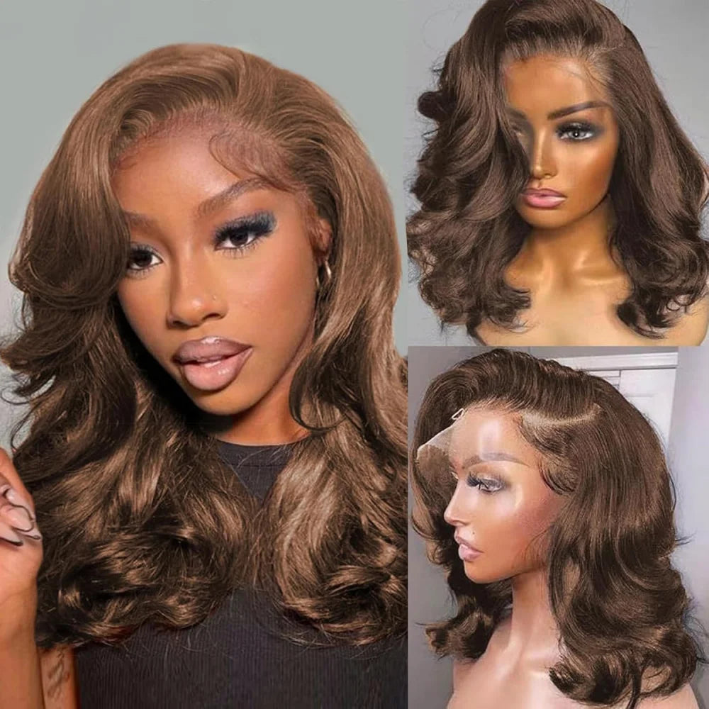 Body Wave Chocolate Brown Lace Front Wigs Human Hair Pre Plucked Brazilian Brown Virgin Hair HD Frontal Wig
