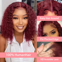 Thumbnail for Curly 99J Burgundy Human Hair Lace Frontal Wig 100% Real Human Hair