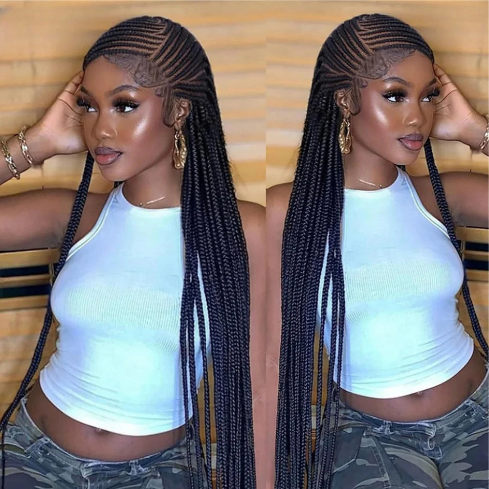 36 Inches Synthetic Lace Frontal Braided Wigs  13x6 Lace Frontal with Baby Hair Afro American Wigs