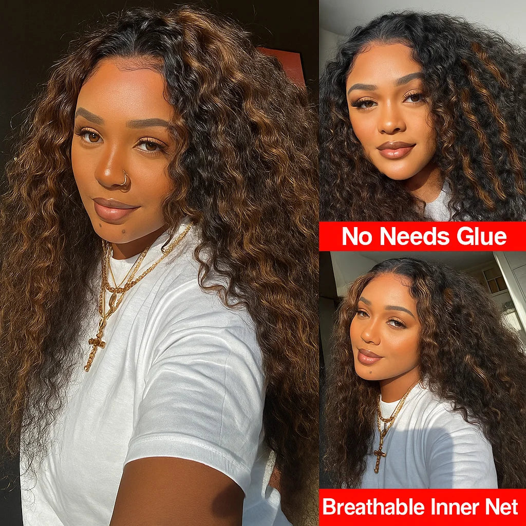 1B/30 Highlight Half Wig Bohemian Curly 3 In 1 Wigs Flip Invisi Drawstring Wig Ombre Blonde Colored Glueless 3/4 Half Human Wig