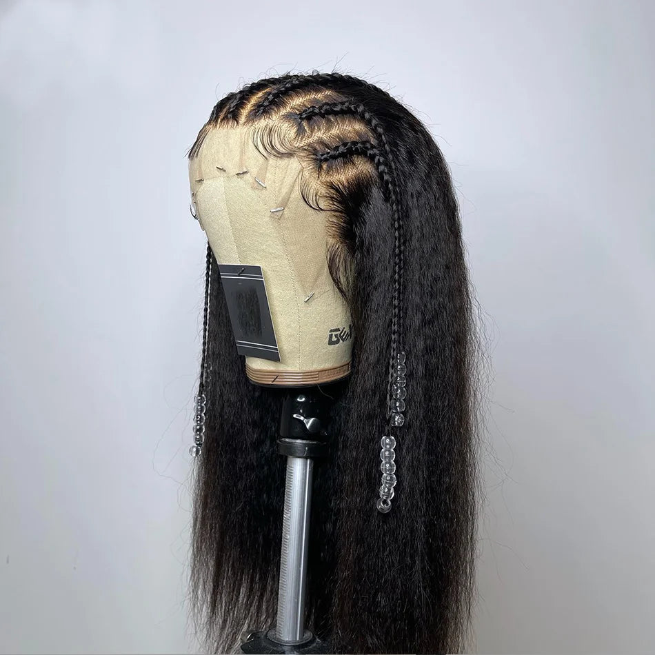Yaki Soft 26”Long Natural Black Kinky Straight 180Density Lace Front Wig For Women Babyhair Heat Resistant Preplucked Glueless