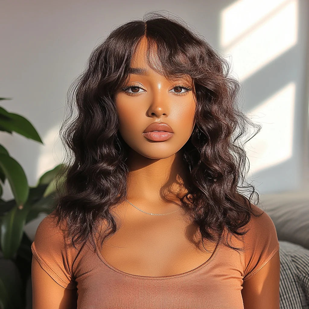Sleek 4# Brown Colored Human Hair Wigs For Women 100% Real Ready To Wear Short Bodywave Brazilian Hair Wigs