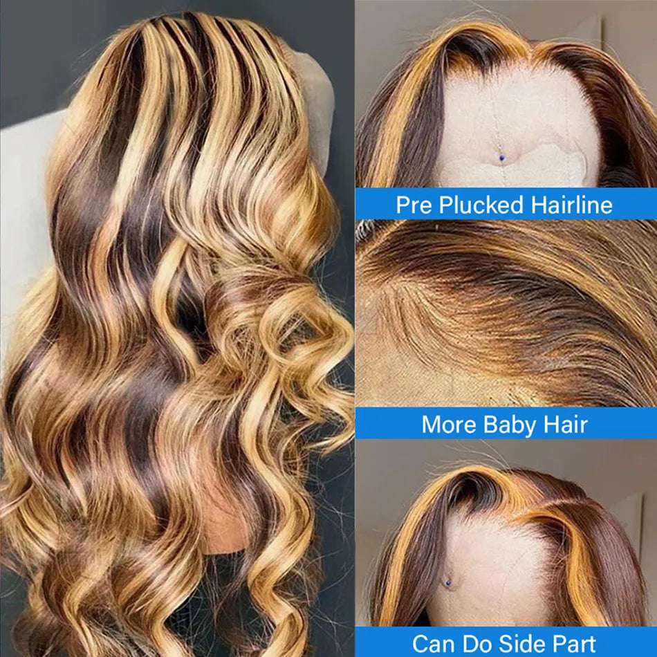 Highlight Wig Human Hair Honey Blonde Body Wave Lace Front Brazilian Hair Wigs