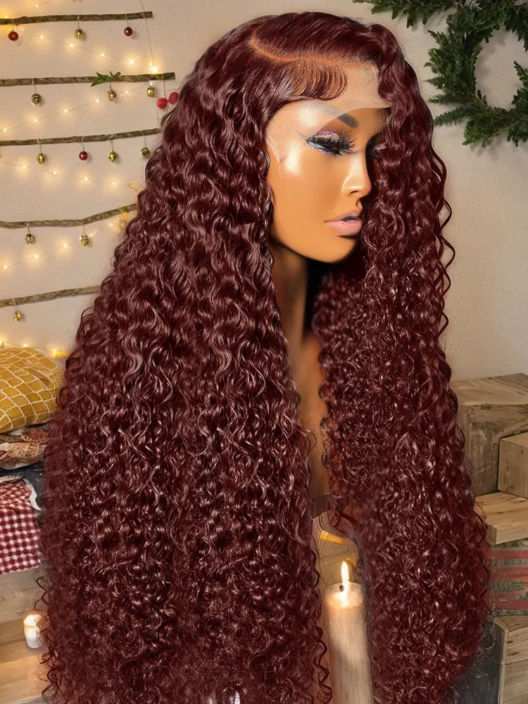 Water Wave 13x6 Reddish Brown Deep Wave Lace Frontal Human Hair Wig