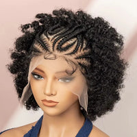 Thumbnail for Afro Kinky Curly Hair Wig New Braided Wigs full Lace Synthetic Wigs Knotless Cornrow Braids Short 6 Inches
