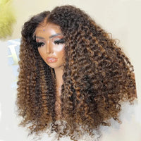 Thumbnail for Natural Hairline Preplucked 26“Long 180Density Ombre Brown Blonde Kinky Curly Lace Front Wig  Baby Hair Glueless