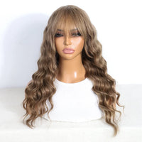 Thumbnail for Brazilian 180% Density Deep Wave Human Hair Wig With Bangs Wear To Go #8 Wet And Wavy Human Hair Wigs Loose Deep Wig