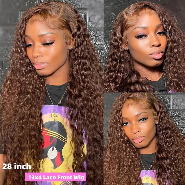 Brown Lace Front Human Hair Wig- Deep Wave 13x6 Hd Lace