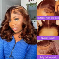 Thumbnail for Body Wave 250% Density Chocolate Brown Short Bob Wig 13x4 HD Lace Front Wig 100% Human Hair Loose Wave Bob Wigs