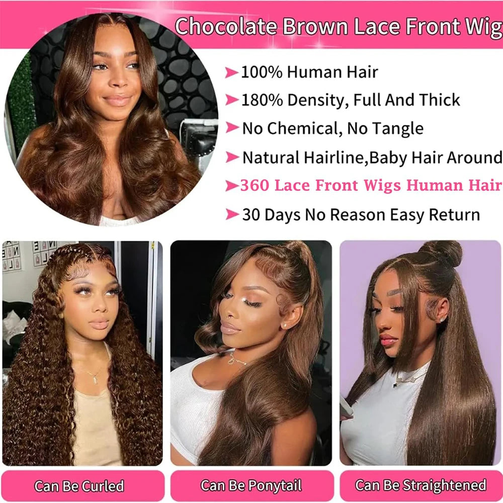 Brown HD Invisi-Strap 360 Full Lace Wig Pre Plucked Chocolate Brown 250 Density Body Wave