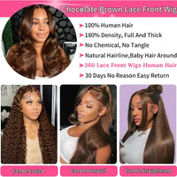 Thumbnail for Brown HD Invisi-Strap 360 Full Lace Wig Pre Plucked Chocolate Brown 250 Density Body Wave