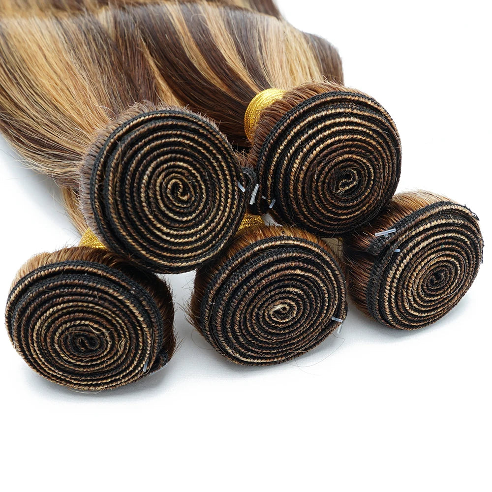 P4/27 Highlight Human Hair Bundles Brown Blonde Peruvian Hair Extensions Double Wefts
