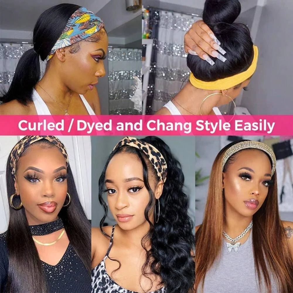 Headband Wig Human Hair Straight Brazilian Human Hair Headband Wigs For Women Glueless