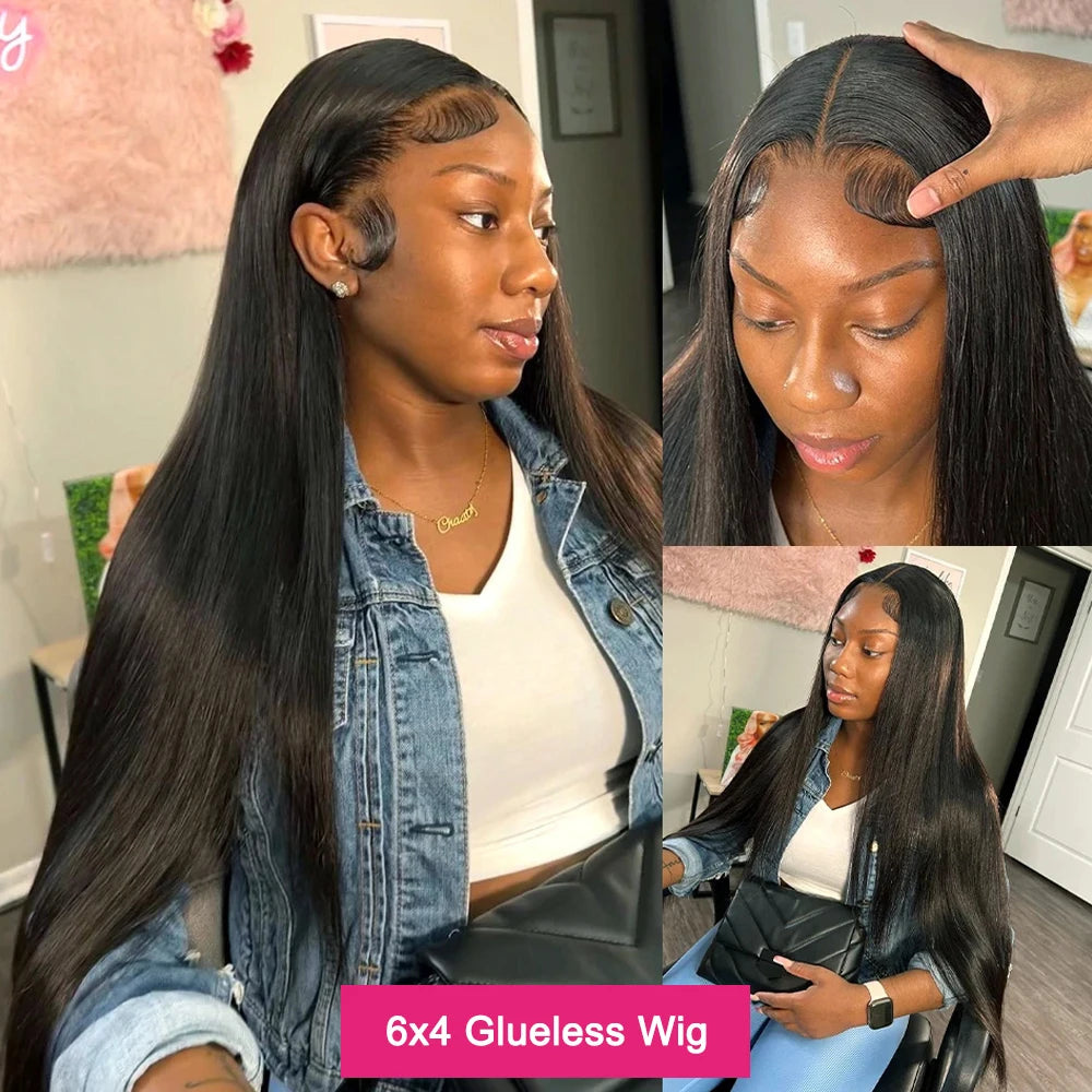 13x6 Wear Go Glueless Wig Silky Straight HD Lace Glueless Wig Human Hair Pre-Bleached Knots Wig 7x5 HD Glueless Wigs