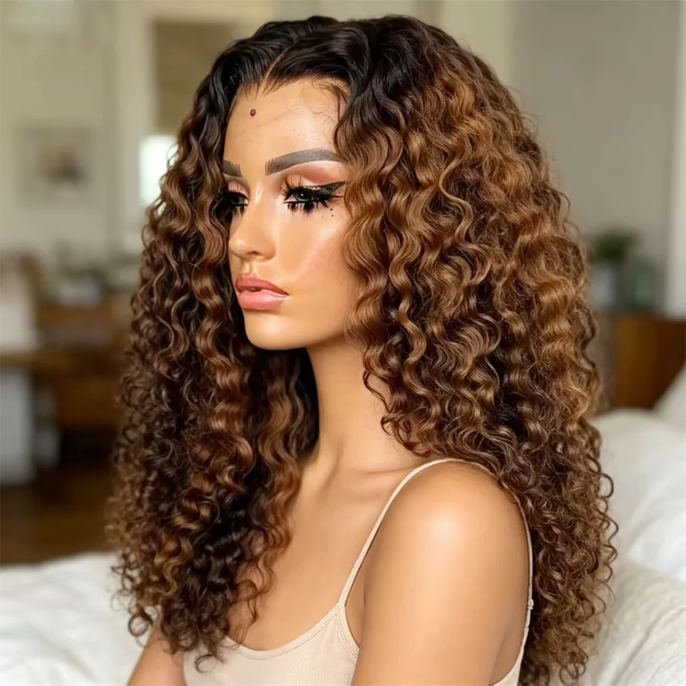 Soft Ombre brown Glueless 26Inch Black Body Wave HD Lace Frontal Wigs Hair Pre Plucked Transparent Lace Wigs Deep Part