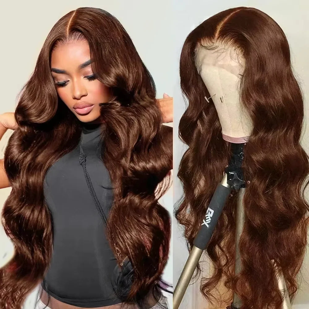 13x6 Chocolate Brown HD Lace Front Human Hair Wigs Body Wave