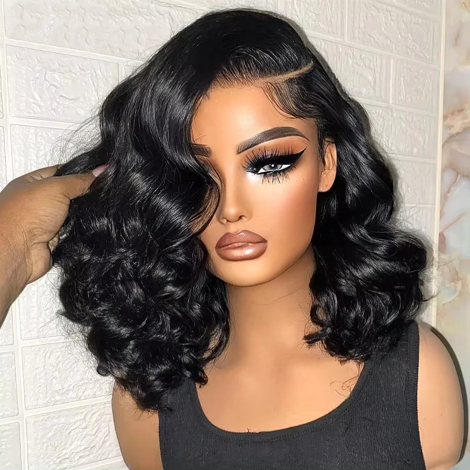 Short Body Wave Lace Frontal Bob Wig 200% Density Brazilian Remy Transparent Lace Wigs