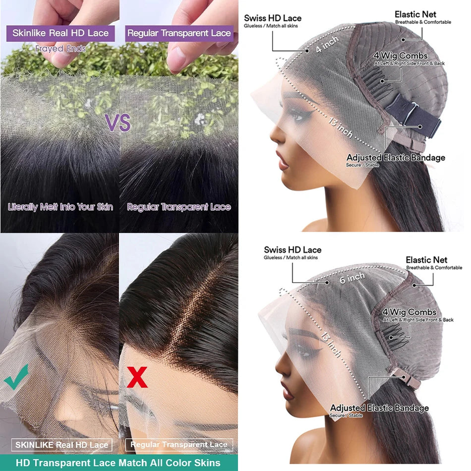 HD Transparent Body wave lace front human hair wig- Pre Preplucked glueless brazilian wigs