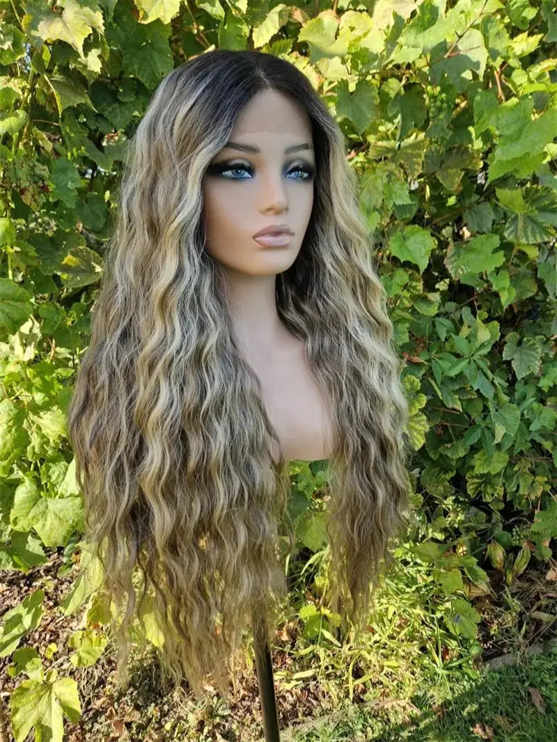 Ombre Ash Blonde Brown Water  Heat Resistant Fiber Hair Wig Glueless Synthetic Wigs High Quality Women's Wigs
