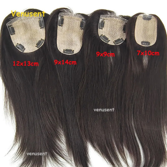 25-40cm 100% Virgin Human Hair Topper 7x10 9x14cm PU Clips