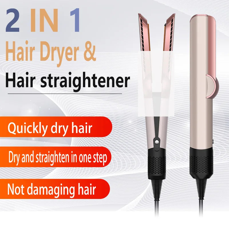 2 IN 1 Professional Hair Straightener & Hair Dryer Heat-Up Hair Flat Iron Negative Ion Iron Long-Lasting Styling Tool