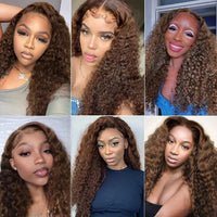 Thumbnail for Transparent Chocolate Brown Lace Front Wigs 100% Brazilian Deep Wave Lace Frontal Wig Curly Human Hair Wigs