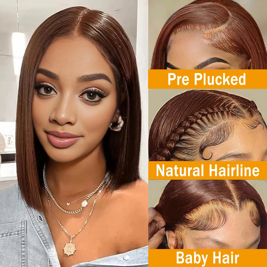#4 Straight Bob Wig Chocolate Brown Human Hair Wigs 13x4 Transparent Lace Frontal Wig Brazilian Virgin 100% Human Hair