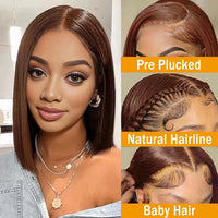 Thumbnail for #4 Straight Bob Wig Chocolate Brown Human Hair Wigs 13x4 Transparent Lace Frontal Wig Brazilian Virgin 100% Human Hair