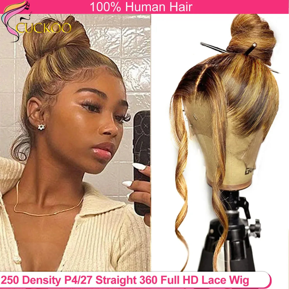 250 Density Highlight Straight 360 Full Hd Lace Front Wigs Honey Blonde Colored Lace Frontal Wig Glueless Wig Human Hair