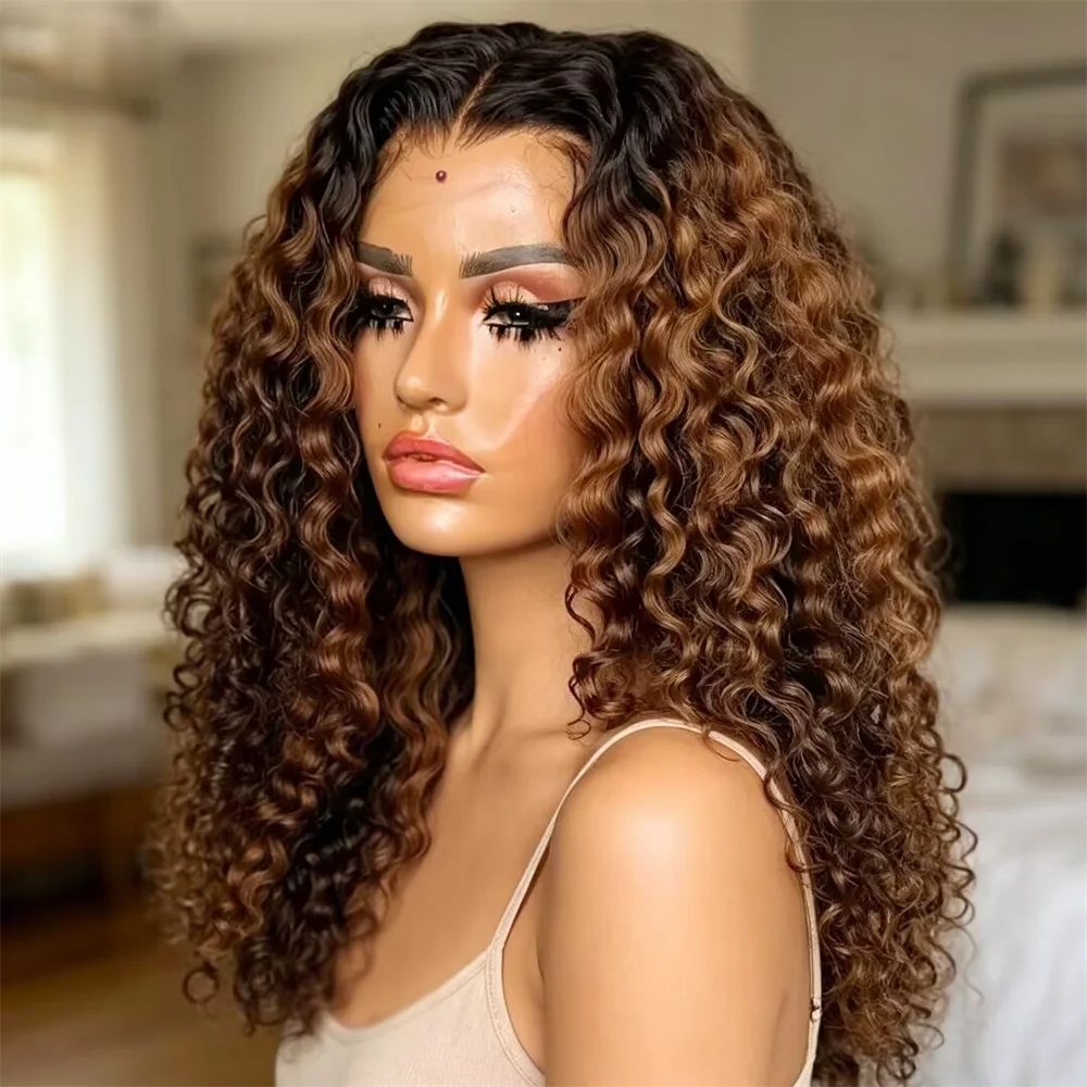 Soft Ombre brown Glueless 26Inch Black Body Wave HD Lace Frontal Wigs Hair Pre Plucked Transparent Lace Wigs Deep Part