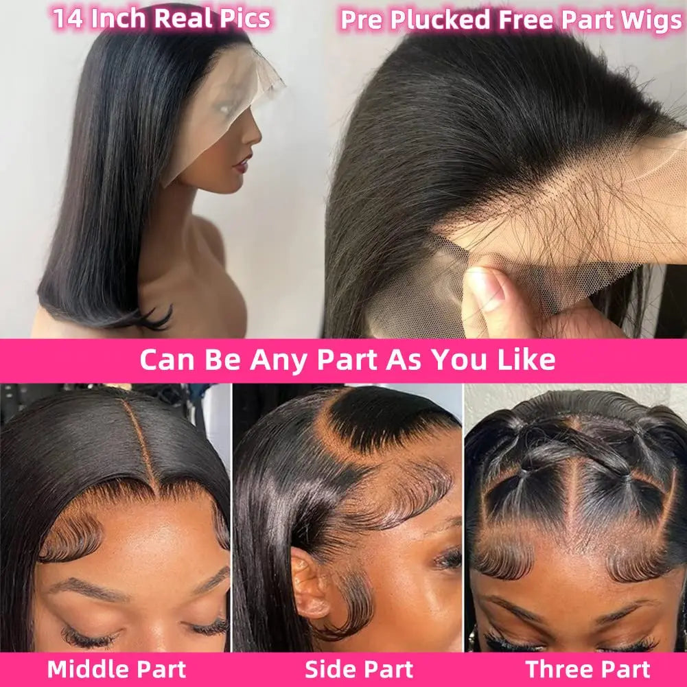 Short Bob Wig Closure Brazilian Remy Human Hair 180% Pre plucked