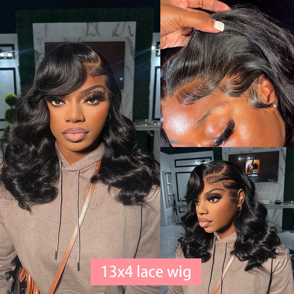 Short Body Wave Lace Frontal Bob Wig 200% Density Brazilian Remy Transparent Lace Wigs