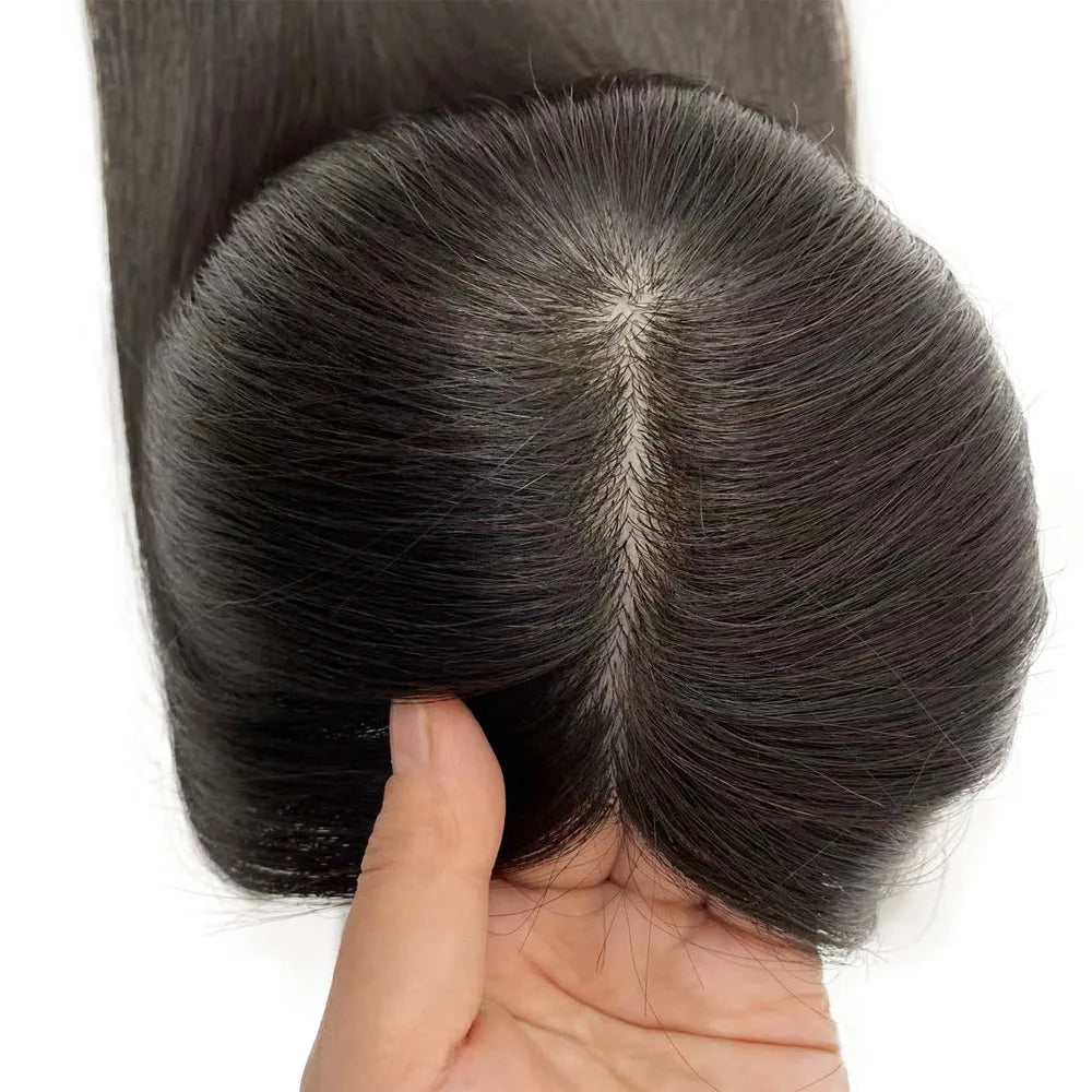15x16CM European Human Hair Topper Wavy Silk Skin Base