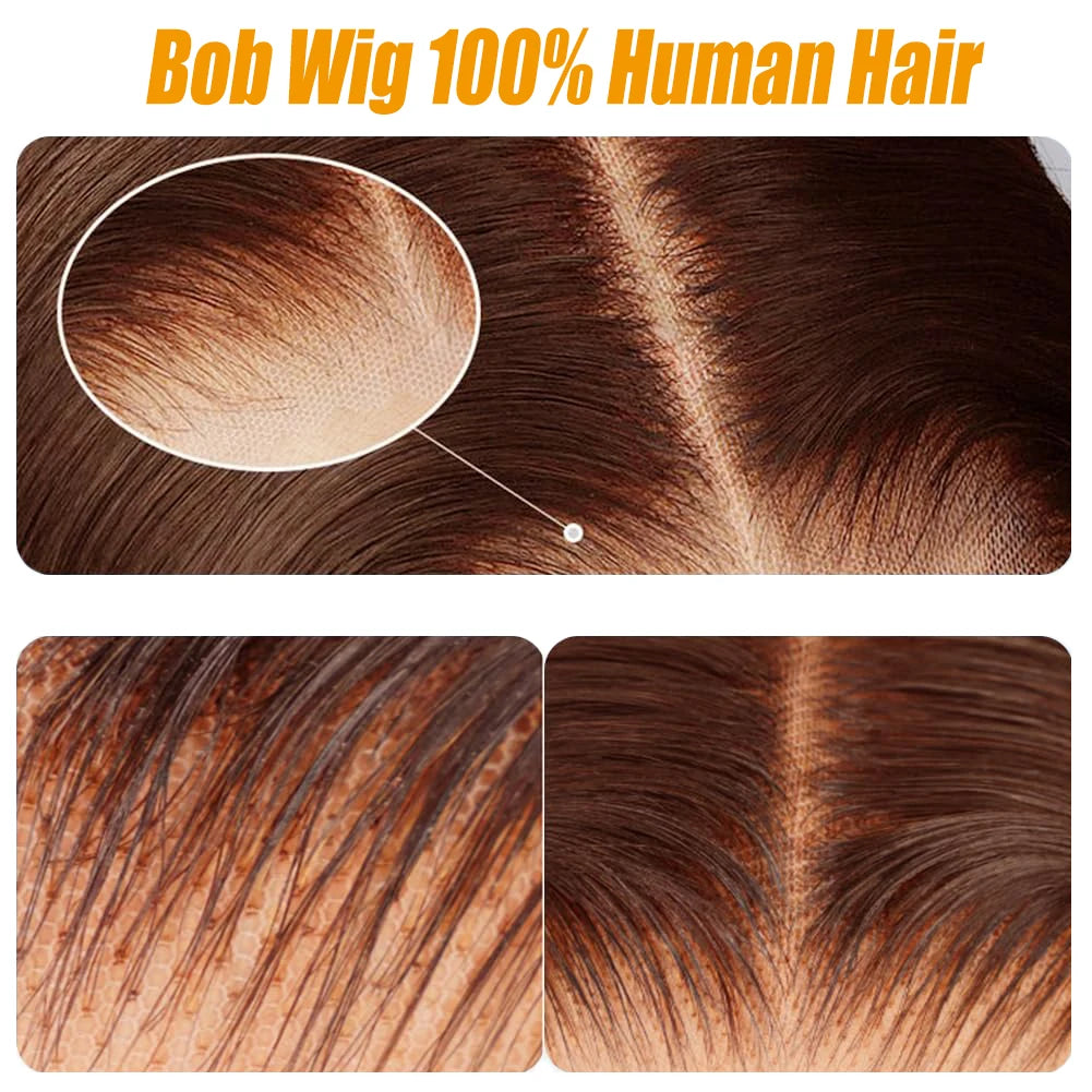 #4 Straight Bob Wig Chocolate Brown Human Hair Wigs 13x4 Transparent Lace Frontal Wig Brazilian Virgin 100% Human Hair