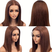Thumbnail for 200 Density Brazilian Human Hair Chocolate Brown Short Bob Wig Bone Straight 13x4 HD Transparent Lace Front Wigs