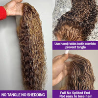 Thumbnail for 30 Inch Highlight Honey Brown Curly Lace Front Human Hair Wigs -Deep Wave Lace Frontal Wig