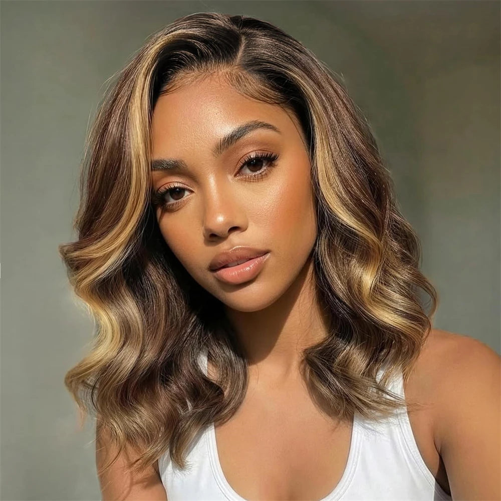 Highlight Bob 100% Human Hair Body Wave Lace Front Wig Burmese 4/27 Color