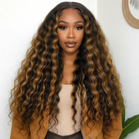 Thumbnail for 1b30 Highlight Half wig wear and go 3in1 Headband Wigs Human Hair Water Wave Wigs 100% Hair