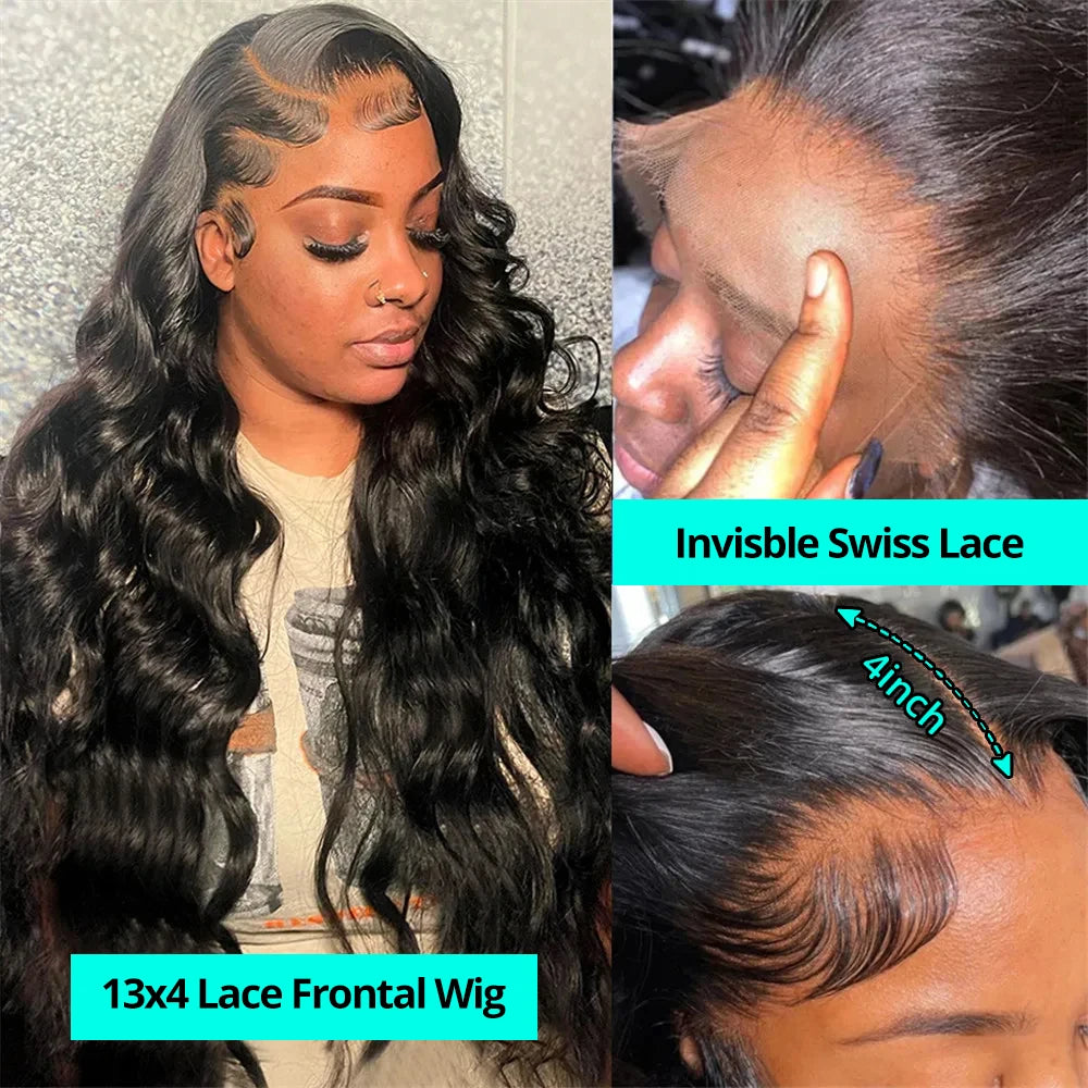 40 Inch Body Wave Human Hair Water Wave Pre PluckeD  Loose Curly Wigs