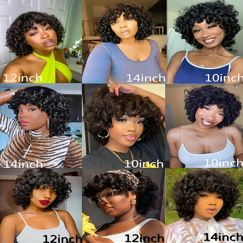 Short Bouncy Curly Bob Wig With Bangs  Human Hair Wig