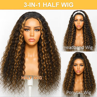Thumbnail for 1b30 Highlight Half wig wear and go 3in1 Headband Wigs Human Hair Water Wave Wigs 100% Hair