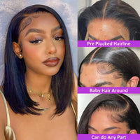 Thumbnail for Straight Short Bob Wigs 13x4 Human Hair Lace Frontal Wigs 200% Remy Pre Plucked Transparent
