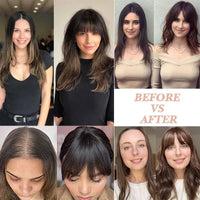 Thumbnail for Women Toupee Silk Base Topper Clip In Real Human Hair Wigs Hairpiece With Bangs Straight Hair Toppers