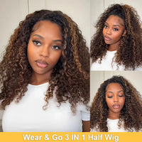 Thumbnail for 1b30 Highlight Half wig wear and go 3in1 Headband Wigs Human Hair Water Wave Wigs 100% Hair